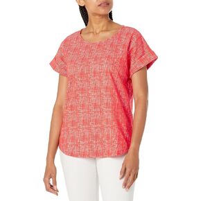 Jones New York Women's Crosshatch Extended Shoulder Jewelneck T