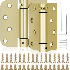 2 Pcs Self Closing Door Hinges 4 Inches Heavy Duty Steel Spring Loaded Hinges with 5/8" Radius Corner for Exterior Interior Doors, Bright Brass