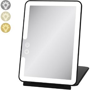 deweisn Folding Travel Mirror Lighted Makeup Mirror with 3 Colors Light Modes, USB Rechargable, Portable, Ultra Thin, Compact Vanity Mirror with Touch Screen Dimming for Cosmetic (SM-161 MINI Black)