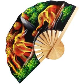 Size 17 Inch Elephant Paint Style Hand Fan 1 Pack For Wedding Gift Product of Thailand