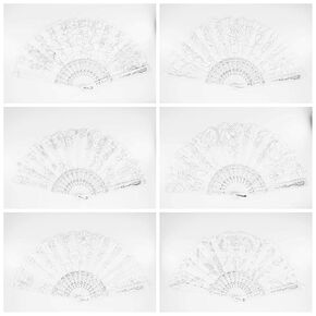 12 Pc Mix Spanish Style White and Silver Glitter Floral Pattern Folding Fan for Wedding Party Decor/Sweet 15 favors/Dancing Hand Fan/Table Setting/Wall Decoration/Out Door Wedding/Wedding Gift