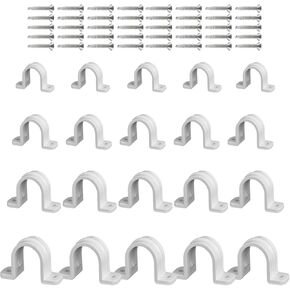 20 pcs Pipe Clamps, CNYMANY 2 Holes PVC Conduit Strap Clips SCH 3/8 1/2 3/4 1 Inch with 40 pcs M4.2 Screws, Plastic White Conduit Mounting U Brackets with Screw Holes for Fixing Water Piping Support