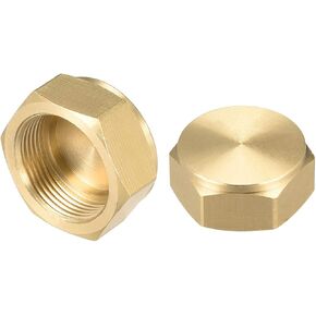uxcell M26x1.5 Pipe Fitting Cap, Brass Hex Female Thread Hose Connector, for Garden and Outdoor Water Pipes Nozzle Joints, 2Pcs