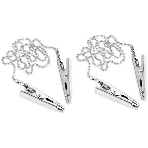 2 Pcs Dental Bib Clips Napkin Clip Chain Lanyard with Ball Chains Metal Bib Holder Chain Clips Reusable Napkin Holder Clips for Adults Elders Clamp Napkin Neck Chain Clips Race Bib Clips (Silver)