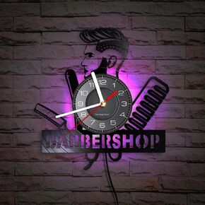 12 Inch Barber Shop LED Wall Clock with 7 Colors Changing, Vintage Decorative Analog Black Vinyl Record Wall Clock Silent Quartz Non Ticking for Barber Shop Decor Hairdressers Gifts