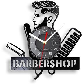 12 Inch Barber Shop LED Wall Clock with 7 Colors Changing, Vintage Decorative Analog Black Vinyl Record Wall Clock Silent Quartz Non Ticking for Barber Shop Decor Hairdressers Gifts