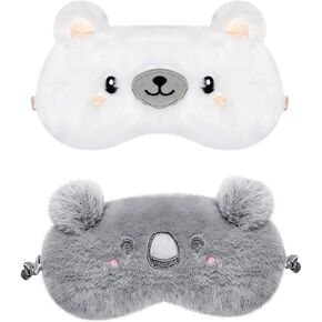 yueton 2 Pack Cute Cartoon Animal Sleep Mask Lovely Koala Bear Eye Cover Soft Plush Eye Masks for Girls Boys Women