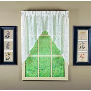 Today's Curtain, Willow Faux Linen Print Straight Valance 12", Ivory, 56" W x 12" L