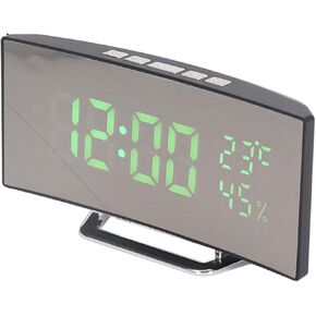 LED Digital Clock, 3 Level Brightness 12H 24H Desktop Electronic Alarm Clock Auto Dimming Large Font Mirror Alarm Clock with Temp Humidity Display for Office Home(Green Light)