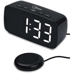 Loud Alarm Clock with Bed Shaker, Vibrating Alarm Clock for Heavy Sleepers, Multifunctional Digital Alarm Clock, Deaf and Hard of Hearing, Full Range Dimmer and Battery Backup (Black, 1)