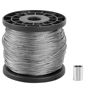 400 Ft 1/16 Stainless Steel Wire Rope, 304 Stainless Steel Cable 7 x 7 Strand Core Aircraft Cables Breaking Tension 368 Lbs with 20 PCS 8-Shaped Aluminum Sleeve Black Scroll
