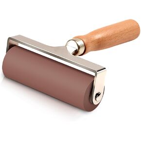 KXKZREN Rubber Roller for Boat Flooring Installation 4" Rubber Brayer Glue Roller with Wooden Handle for Boat Flooring Install Stamping Printmaking Painting Wallpaper Gluing Application