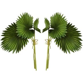 2 Bundles Artificial Palm Leaves Plants Single stem Fan Leaf Plant Fake Green Leaves Plant Stems Leaf for Home Decor Holiday Party Tabletop Centerpieces