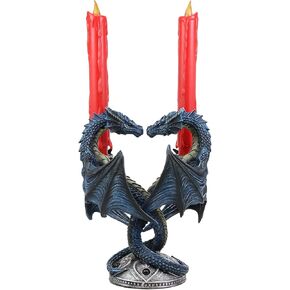Ebros Gothic Dragon Heart Altar Drake Candleabra Twin Dragons Figurine 9"Tall Two Taper Candles Holder Statue Medieval Renaissance Fantasy Decor Halloween Tabletop Candleholder Statue