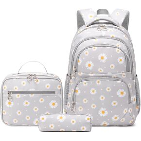 Createy Girls Backpack, Daisy Backpack for Girls School Bags Elementary Bookbags Primary School Backpack Kids Backpack with Lunch Box and Pencil Case