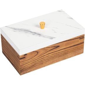 Vintage White Marble Dark Brown Wood Jewelry Box Desktop Keepsake Organizer Brass Lid Modern Storage Cabinet Wooden Countertop Caddy Rustic Vanity Dresser Home Bathroom Accessories Container