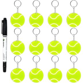 12 Pcs Tennis Acrylic Keychain bulk with 1 Black Marker for DIY Sports Party Favor (Tennis)
