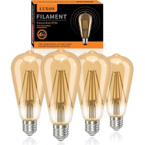 LUXON LED Edison Bulbs,Dimmable Amber Glass,Warm White 2700K,4W(40W Equivalent) Antique Vintage Filament Light Bulbs,E26 Base