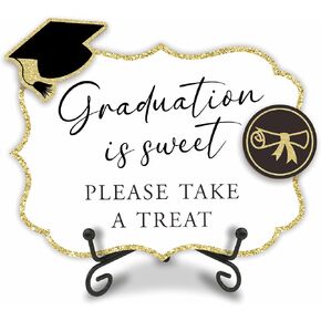 Graduation Is Sweet Please Take A Treat - Graduation Wooden Buffet Sign, Candy Sign With 1 Metal Support & 2 DIY Wood Decor With Velcro, Grad Party Decor & Supplies(5 X 7 Inches) - 02