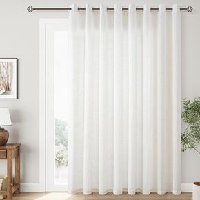 Extra Wide 100 inch Linen Curtains for Living Room Divider Light Filtering Semi Sheer Patio Curtains for Sliding Door Coastal Decor Sunroom Floor to Ceiling Window Curtain Panels 100" Wide Beige
