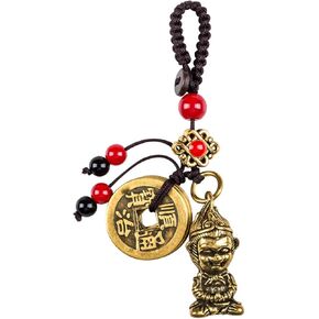 The Monkey King Sun Wukong Statue Keychain with Five Feng Shui Coins, Zodiac Monkey Lucky Charms Good Luck Keychain Tassel