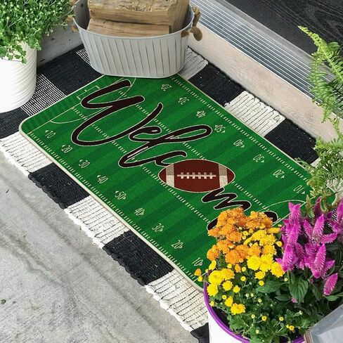 Artoid Mode Touchdown Football Field Welcome Doormat, Rugby Sport Home Decor Low-Profile Switch Rug Door Mat Floor Mat for Indoor Outdoor 17x29 Inch in Saudi Arabia