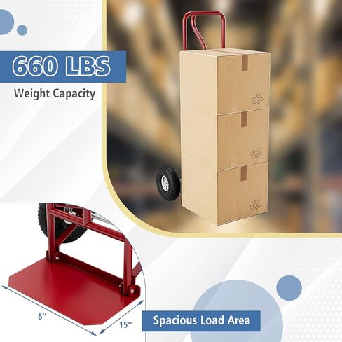 Nightcore Hand Truck 660 LBS Capacity, Heavy-Duty Dolly Cart w/P-Handle, All-Terrain Double Bearing Rubber Wheels, Foldable & Space-Saving Hand Cart for Home, Warehouse, Garage, Backyard (Black) in Saudi Arabia