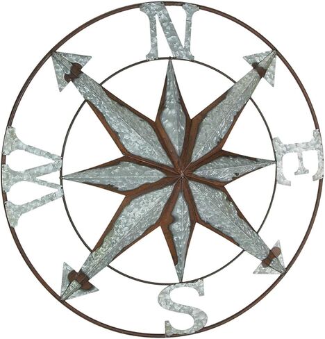 Zeckos Black Distressed Metal Nautical Compass Rose Wall Hanging Indoor/Outdoor Sculpture 20 Inches in Diameter in Kuwait