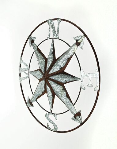 Zeckos Black Distressed Metal Nautical Compass Rose Wall Hanging Indoor/Outdoor Sculpture 20 Inches in Diameter in Kuwait