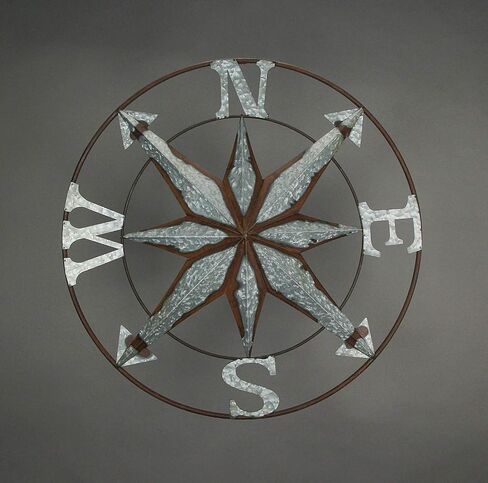 Zeckos Black Distressed Metal Nautical Compass Rose Wall Hanging Indoor/Outdoor Sculpture 20 Inches in Diameter in Kuwait