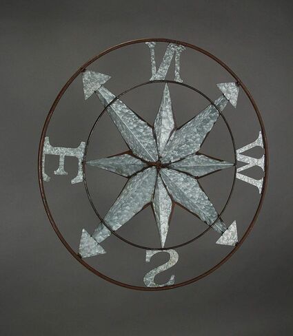 Zeckos Black Distressed Metal Nautical Compass Rose Wall Hanging Indoor/Outdoor Sculpture 20 Inches in Diameter in Kuwait