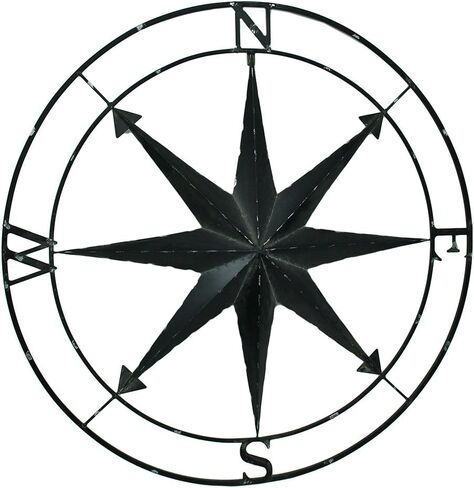 Zeckos Black Distressed Metal Nautical Compass Rose Wall Hanging Indoor/Outdoor Sculpture 20 Inches in Diameter in Kuwait