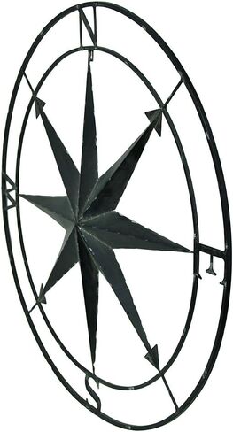 Zeckos Black Distressed Metal Nautical Compass Rose Wall Hanging Indoor/Outdoor Sculpture 20 Inches in Diameter in Kuwait