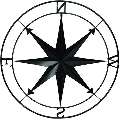 Zeckos Black Distressed Metal Nautical Compass Rose Wall Hanging Indoor/Outdoor Sculpture 20 Inches in Diameter in Kuwait