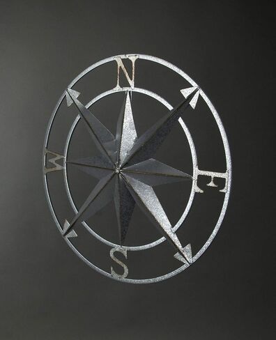 Zeckos Black Distressed Metal Nautical Compass Rose Wall Hanging Indoor/Outdoor Sculpture 20 Inches in Diameter in Kuwait