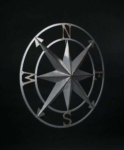 Zeckos Black Distressed Metal Nautical Compass Rose Wall Hanging Indoor/Outdoor Sculpture 20 Inches in Diameter in Kuwait
