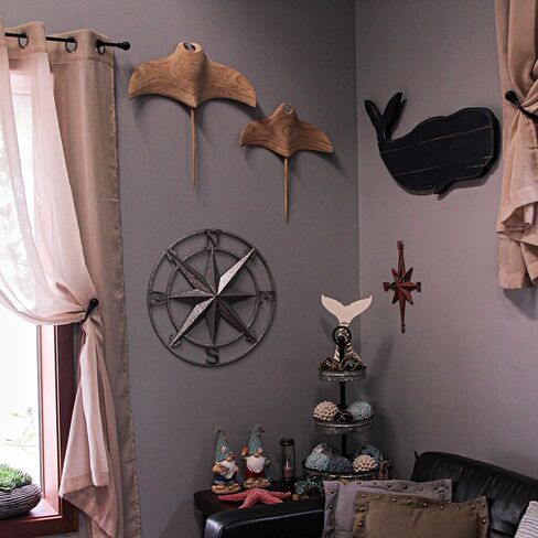 Zeckos Black Distressed Metal Nautical Compass Rose Wall Hanging Indoor/Outdoor Sculpture 20 Inches in Diameter in Kuwait