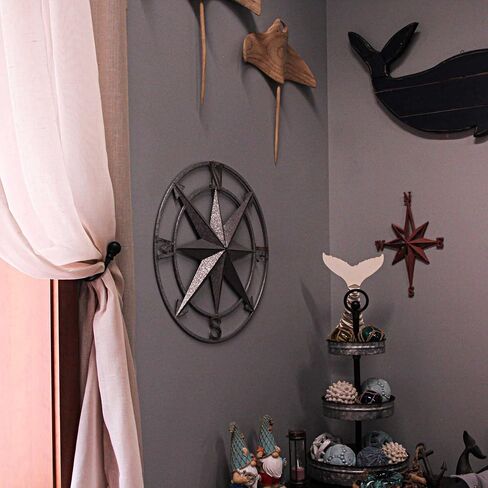 Zeckos Black Distressed Metal Nautical Compass Rose Wall Hanging Indoor/Outdoor Sculpture 20 Inches in Diameter in Kuwait