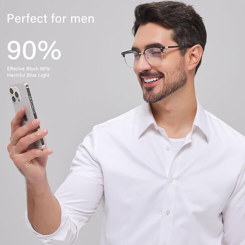 نظارات الضوء الأزرق من ANRRI للرجال بنصف إطار عتيق حماية من الأشعة فوق البنفسجية 400 وعدسة شفافة مضادة لإجهاد العين نظارات ألعاب الكمبيوتر in Kuwait