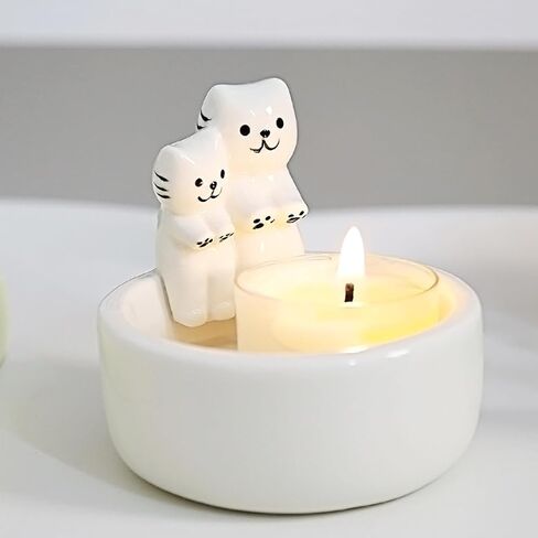 Cat Candle Holder,Cartoon Kitten Candle Holder,Tea Light Candle Holder Cat Warming Paws Hands Candle Holder,Handmade Ceramic Candlestick,for Cat Lover Choice(couple kitten) in Saudi Arabia
