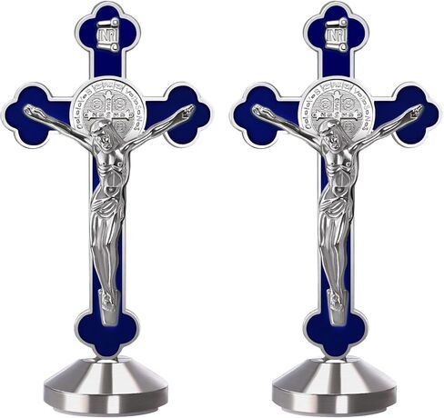 قطعتان من صليب المينا المعدني مقاس 7.62 سم ​​يتوهج في الظلام وسام القديس بنديكت صليب الحائط هدايا دينية، ملصق في الأسفل للالتصاق على سطح الطاولة، أو مذبح السيارة أو المنزل (أزرق) in Kuwait