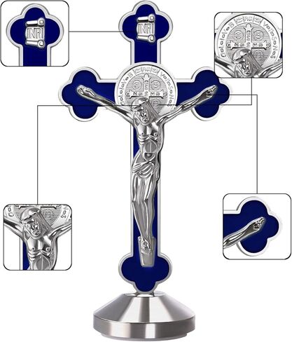 قطعتان من صليب المينا المعدني مقاس 7.62 سم ​​يتوهج في الظلام وسام القديس بنديكت صليب الحائط هدايا دينية، ملصق في الأسفل للالتصاق على سطح الطاولة، أو مذبح السيارة أو المنزل (أزرق) in Kuwait