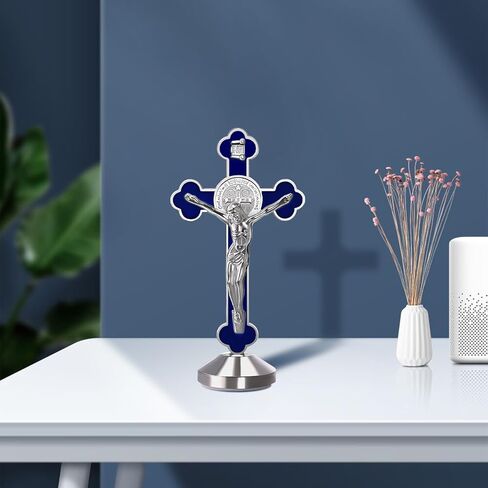 قطعتان من صليب المينا المعدني مقاس 7.62 سم ​​يتوهج في الظلام وسام القديس بنديكت صليب الحائط هدايا دينية، ملصق في الأسفل للالتصاق على سطح الطاولة، أو مذبح السيارة أو المنزل (أزرق) in Kuwait