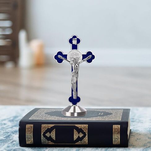 قطعتان من صليب المينا المعدني مقاس 7.62 سم ​​يتوهج في الظلام وسام القديس بنديكت صليب الحائط هدايا دينية، ملصق في الأسفل للالتصاق على سطح الطاولة، أو مذبح السيارة أو المنزل (أزرق) in Kuwait