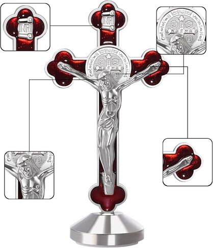 2 Pieces 3 Inch Metal Enamel Standing Crucifix Glow in The Dark Saint Benedict Medal Crucifix Wall Cross Religious Gifts,Sticker on bottom to stick on Table Car Altar in Saudi Arabia