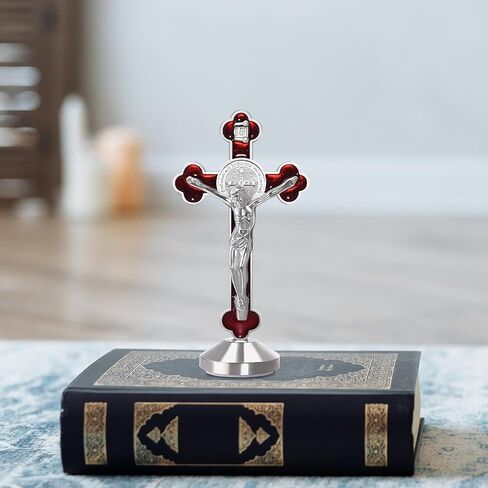 2 Pieces 3 Inch Metal Enamel Standing Crucifix Glow in The Dark Saint Benedict Medal Crucifix Wall Cross Religious Gifts,Sticker on bottom to stick on Table Car Altar in Saudi Arabia