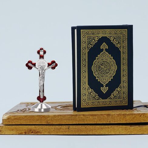 2 Pieces 3 Inch Metal Enamel Standing Crucifix Glow in The Dark Saint Benedict Medal Crucifix Wall Cross Religious Gifts,Sticker on bottom to stick on Table Car Altar in Saudi Arabia