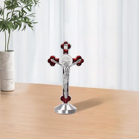 2 Pieces 3 Inch Metal Enamel Standing Crucifix Glow in The Dark Saint Benedict Medal Crucifix Wall Cross Religious Gifts,Sticker on bottom to stick on Table Car Altar in Saudi Arabia