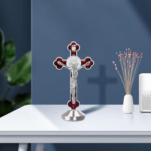 2 Pieces 3 Inch Metal Enamel Standing Crucifix Glow in The Dark Saint Benedict Medal Crucifix Wall Cross Religious Gifts,Sticker on bottom to stick on Table Car Altar in Saudi Arabia