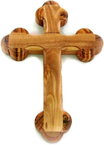 HolyRoses Olive Wood 14 Stations Budded Wall Cross 5.5" 14 cm. Home or Office Decor, Perfect for Christenings, Communion, and Special Occasions - Handcrafted in Bethlehem Holyland Craftsmanship in Kuwait